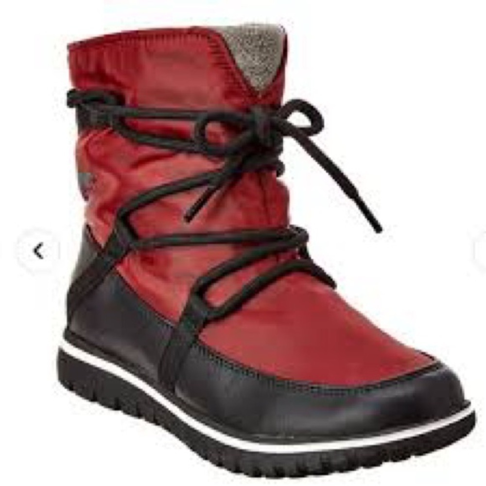 Sorel Cozy Explorer Red and Black Boots